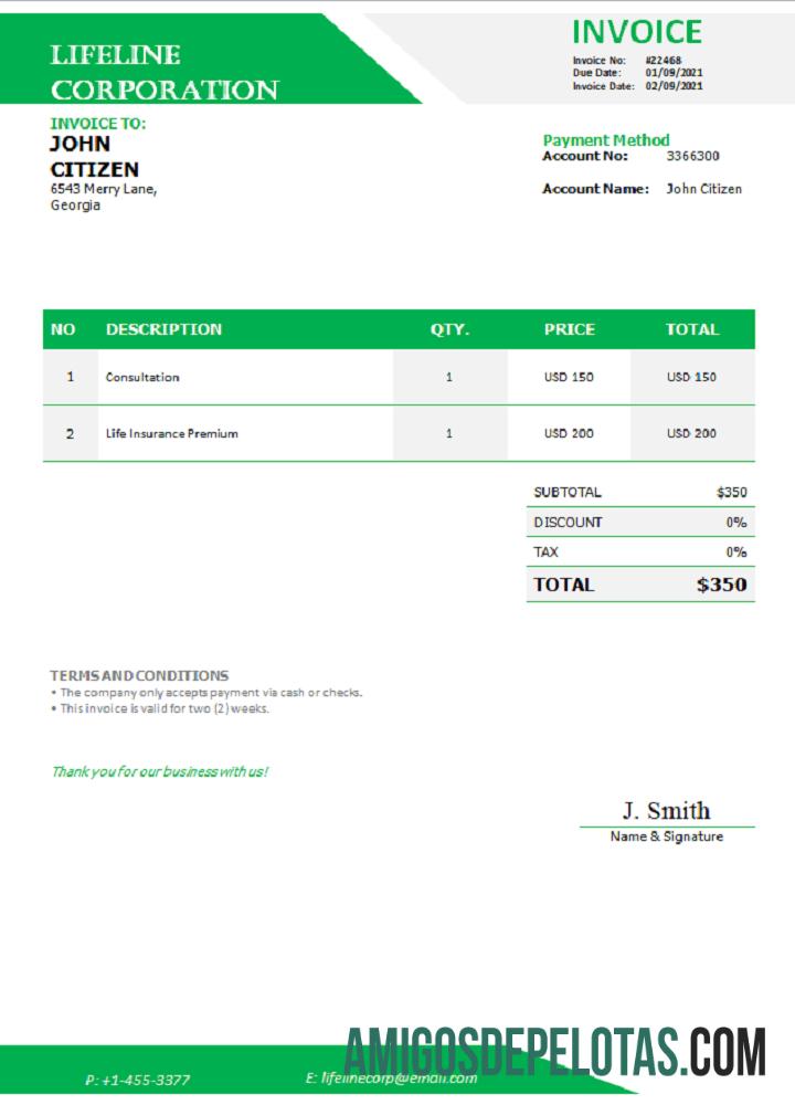 Fatura da Georgia Lifeline Corporation exemplo real